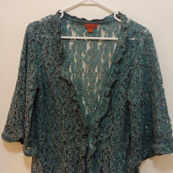 Scully Ladies BOHO Lace Flare Duster. Soft teal blue and gray. Gently used. - Picture 5 of 5